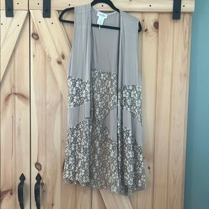 Sleeveless Beige and Brown Patterned Dress/Vest